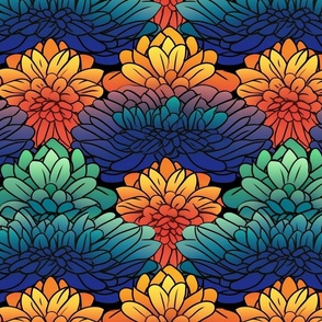 bright and brilliant art deco geometric zinnias
