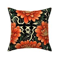 orange and red art nouveau zinnia