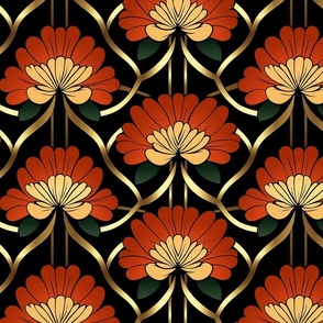 red and gold art nouveau zinnia