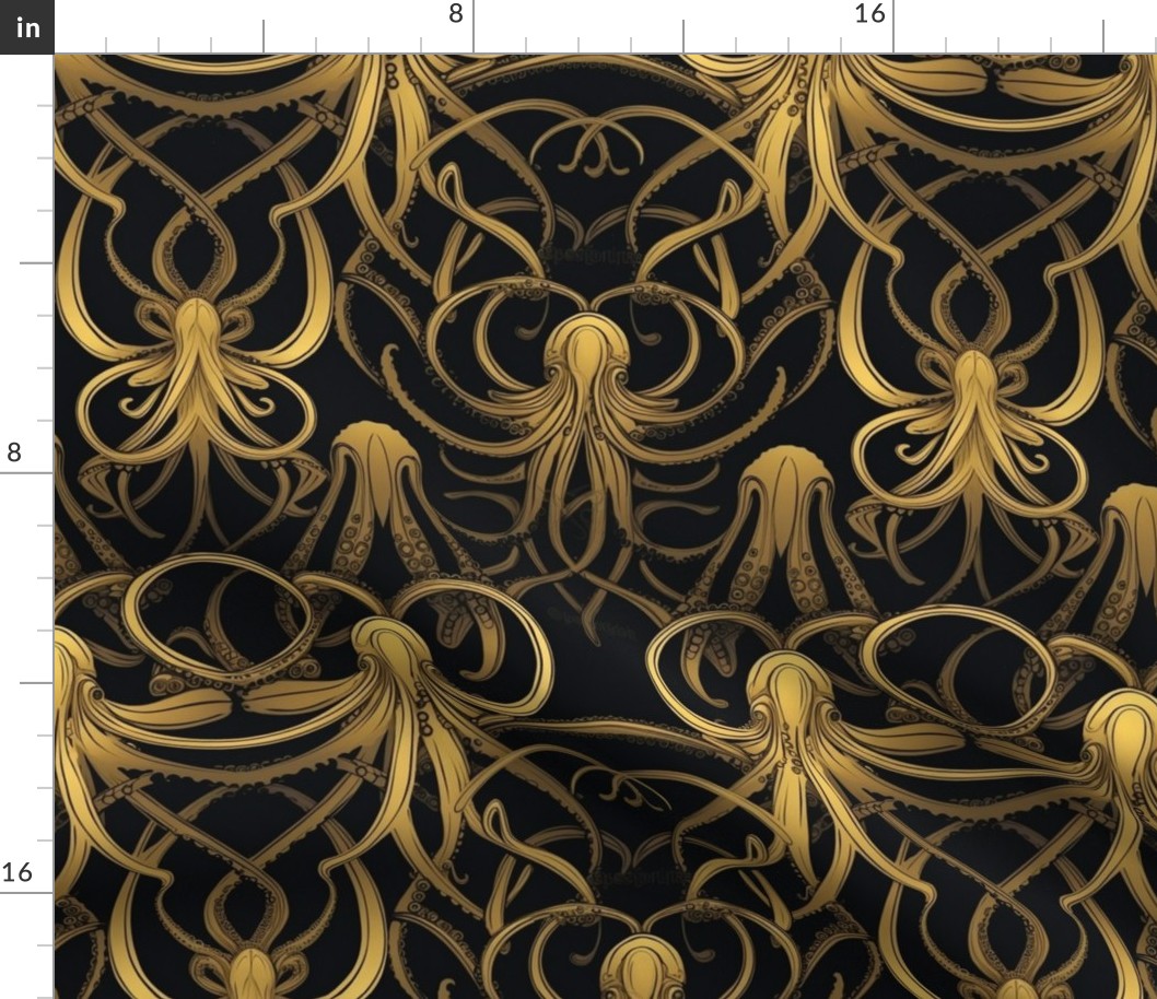 art deco gold and black tentacles