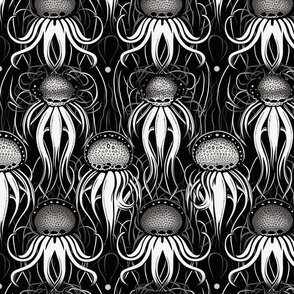 art deco monochrome octopus