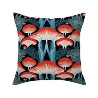 art deco mushrooms in red and teal