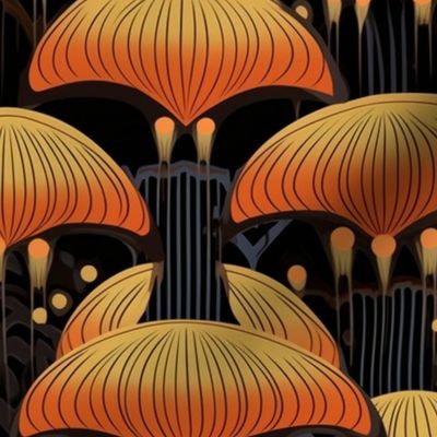 art deco mushrooms in gold and orange