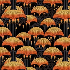 art deco mushrooms in gold and orange