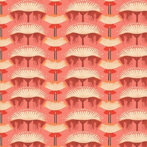 art deco mushrooms in pink and red
