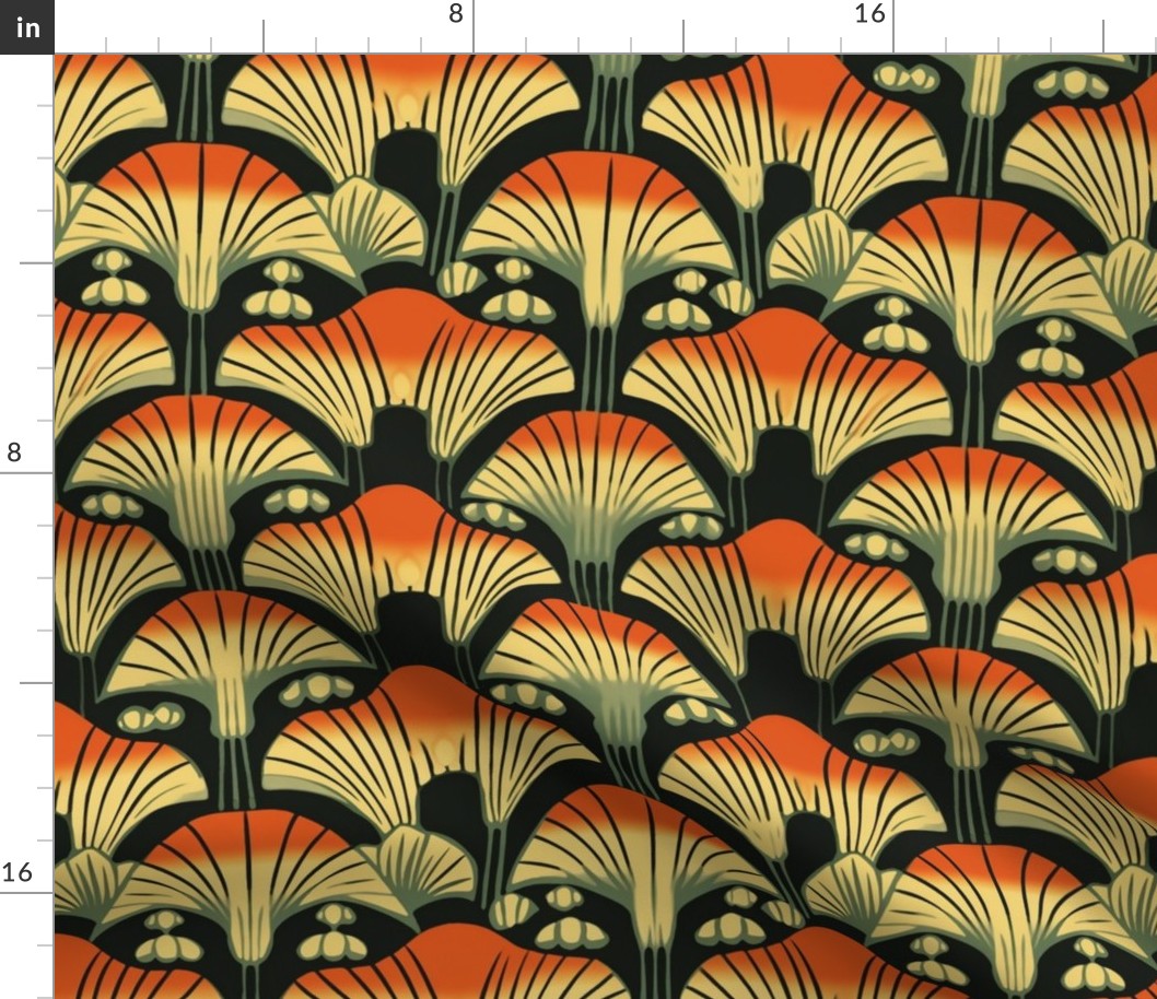 art deco mushrooms in yellow and orange