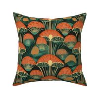 art deco mushrooms in red, orange and green