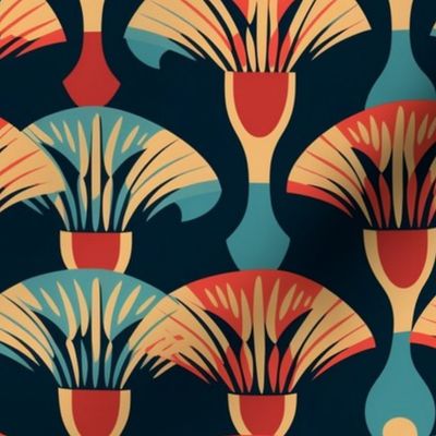 art deco mushrooms in red and blue
