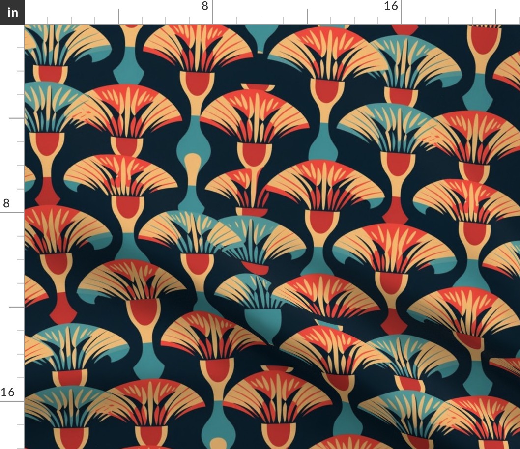 art deco mushrooms in red and blue