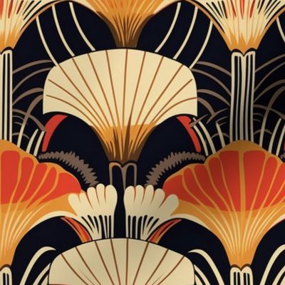 art deco mushrooms in gold and orange