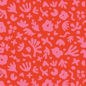 Wiggle Room Boho Bouquet  Pink on Red Large Scale