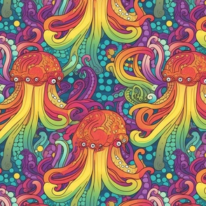 art deco psychedelic rainbow octopus 