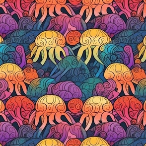 art deco rainbow octopus pattern