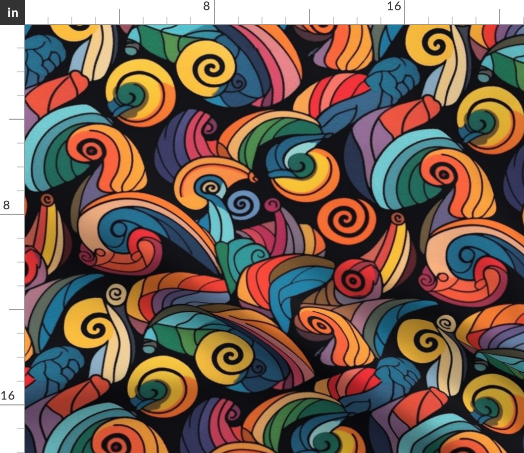 art deco rainbow octopus spirals