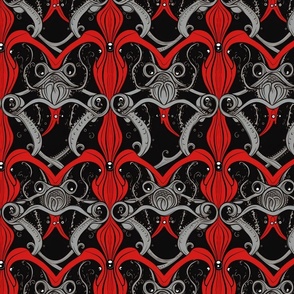 art deco red and silver and black tentacles 