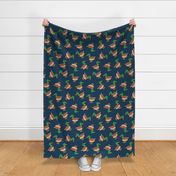 mallard ducks on navy blue LARGE