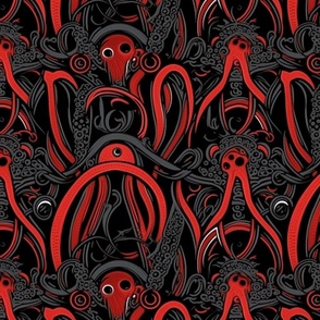 red and black steampunk octopus
