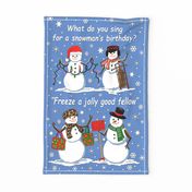 Snowman's Birthday tea towel