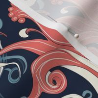 art deco tentacles in red and blue