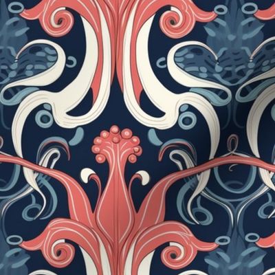 art deco tentacles in red and blue