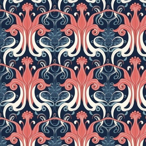 art deco tentacles in red and blue