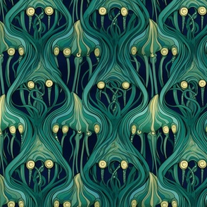 art deco tentacles in green and gold
