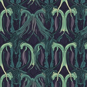 art deco tentacles in green and teal
