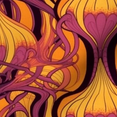 art nouveau tentacles in orange gold and pink