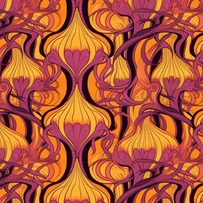 art nouveau tentacles in orange gold and pink