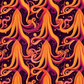art deco orange gold and pink tentacles 