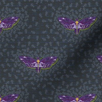 Death's Head Moth Calico (Medium) - Purple, Lime Green, Navy and Gold Foil  (TBS213)
