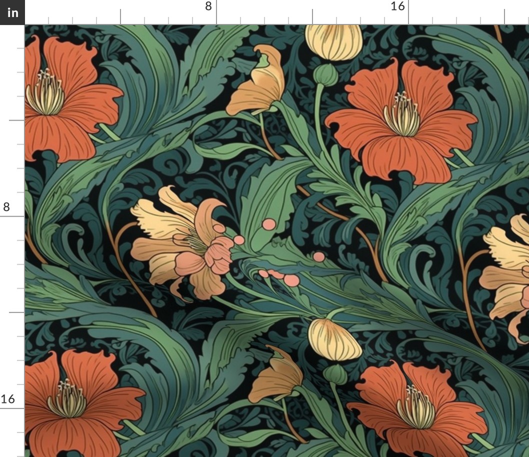 art nouveau tropical floral