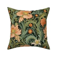 art nouveau floral in peach and green
