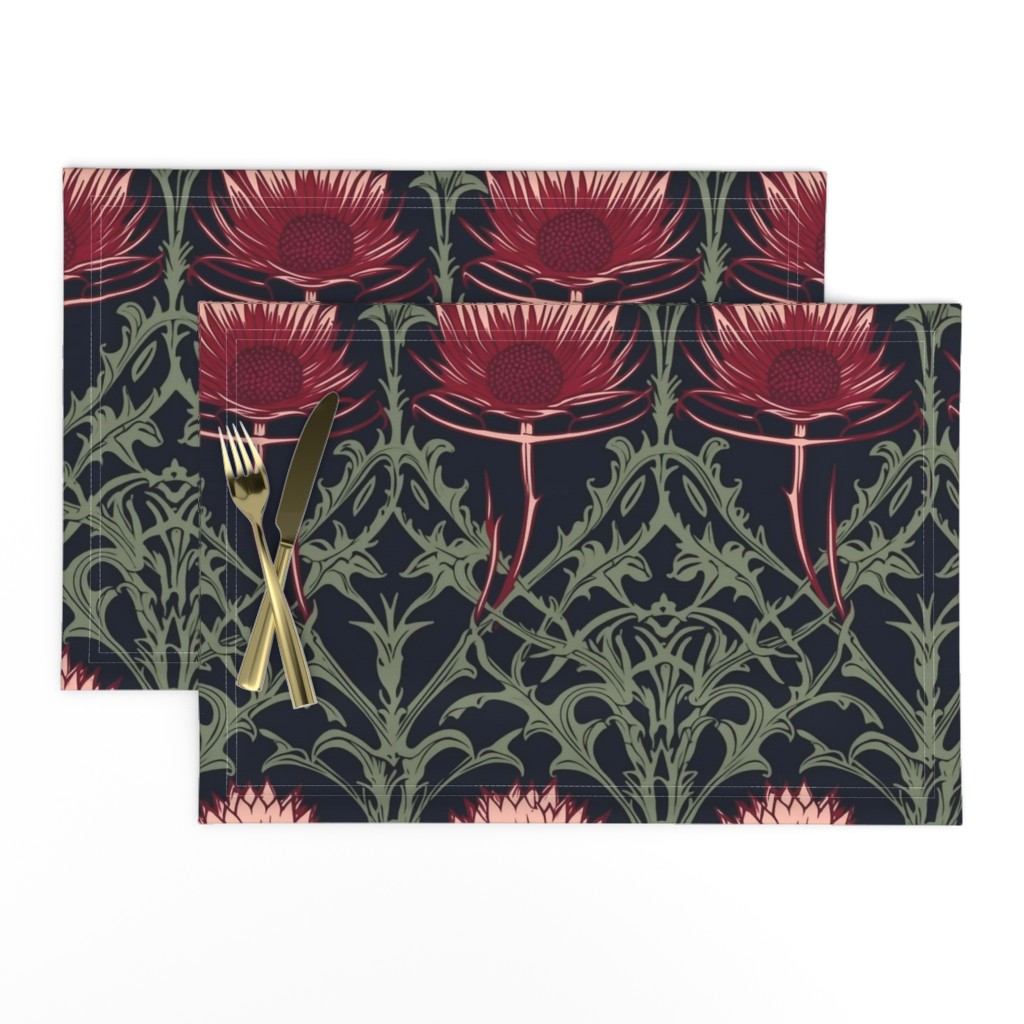 red green and black art nouveau thistles