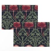 red green and black art nouveau thistles