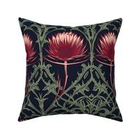 red green and black art nouveau thistles