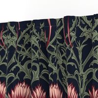 red green and black art nouveau thistles