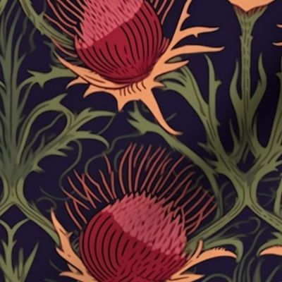 art nouveau thistles in red and green