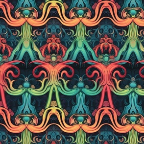 art nouveau tentacles in rainbow hues