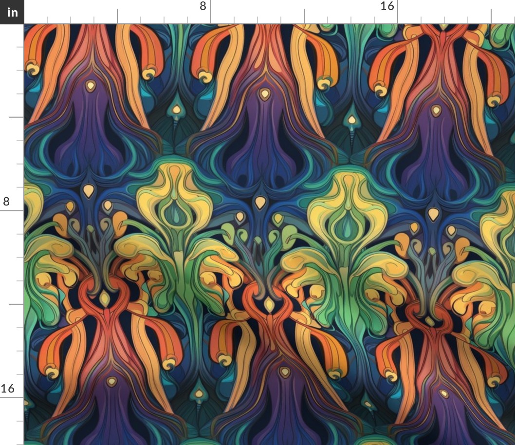 art nouveau squids in rainbow hues