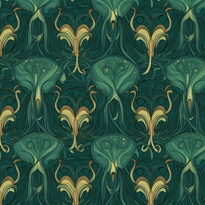 gold and green art nouveau squid
