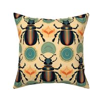 geometric art deco beetles in teal and orange and black