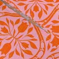 Orange and Pink Tulip Floral - Bright Orange Flowers on Pink // Large Scale