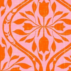 Orange and Pink Tulip Floral - Bright Orange Flowers on Pink // Large Scale