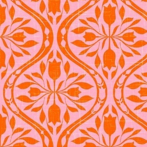 Orange and Pink Tulip Floral - Bright Orange Flowers on Pink //Medium