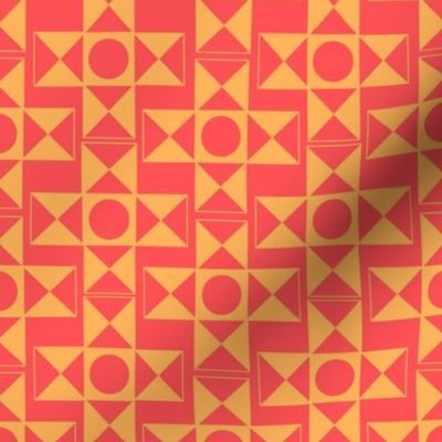 Geometric Pattern: Circles and Triangles in Coral Poppy Red and Light Orange Yellow Sand // Large Scale