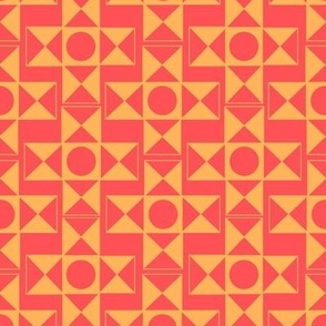 Geometric Pattern: Circles and Triangles in Coral Poppy Red and Light Orange Yellow Sand // Large Scale