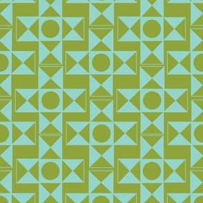 Geometric Pattern: Circles and Triangles in Aqua Blue and Green // Large Scale