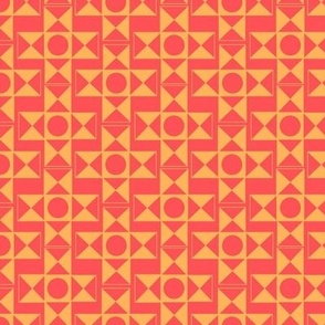 Geometric Pattern: Circles and Triangles in Coral Poppy Red and Light Orange Sand // Small Scale