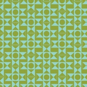 Geometric Pattern: Circles and Triangles in Aqua Blue and Green // Small Scale